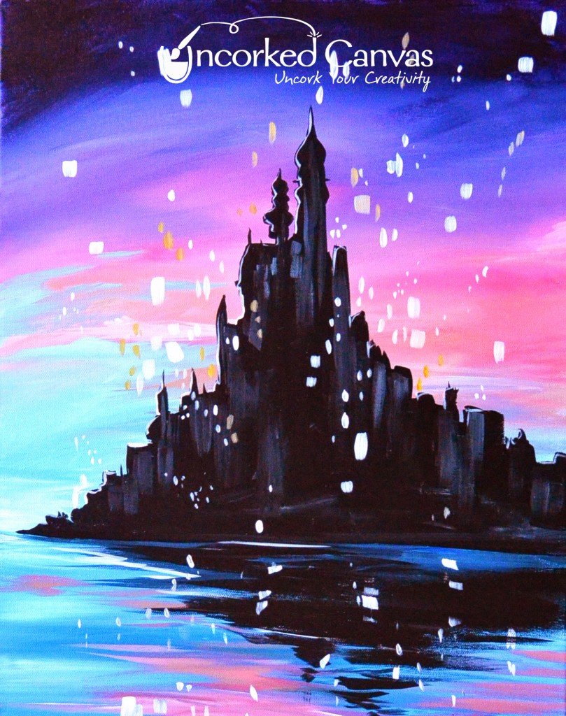 Princess Castle painting with lanterns