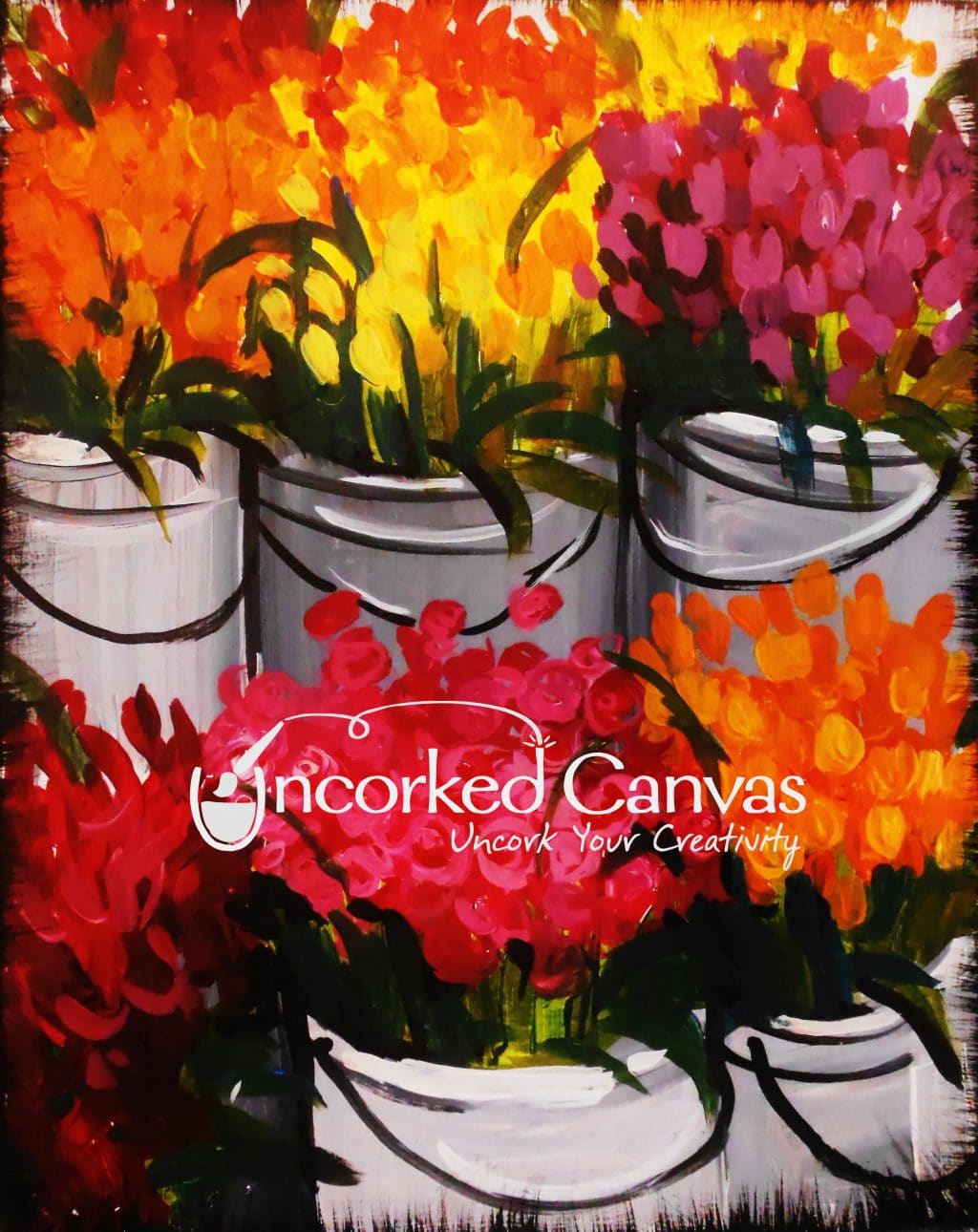 Flower Market at Uncorked Canvas is the wine and paint experience for all!