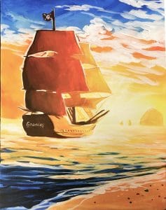 Looking for "painting near me"? Come paint the Goonies ship at Uncorked Canvas!