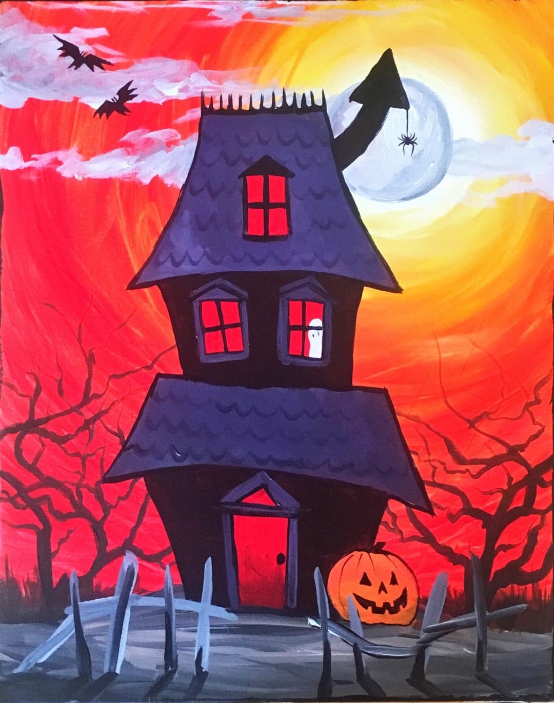This Haunted House is an acrylic painting for beginners.