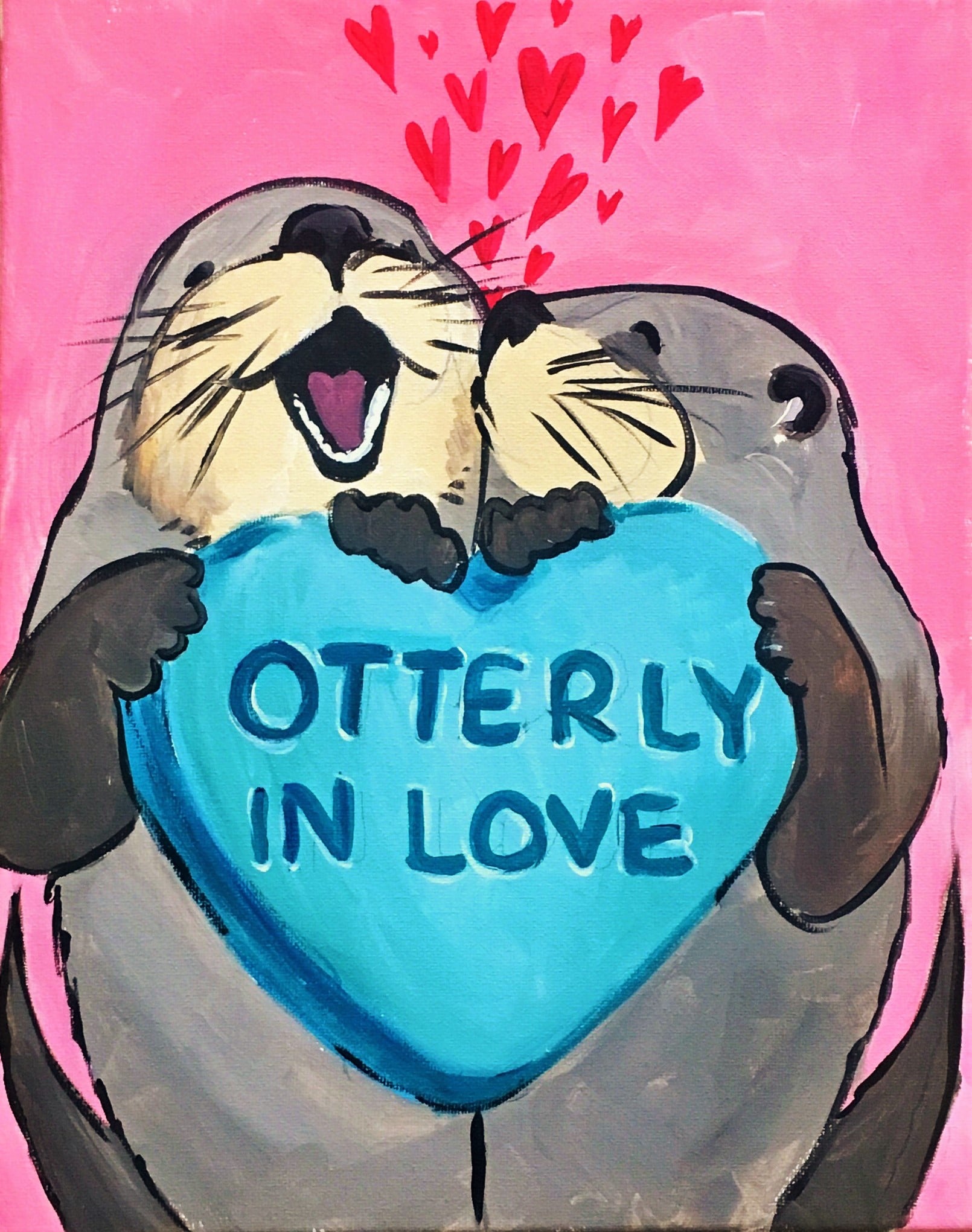 Looking for painting ideas for couples? Our Otterly in Love painting is great for couples!