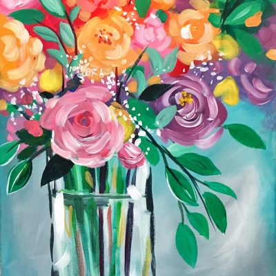 Spring Bouquet in glass vase. An acrylic paint idea.