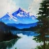 A snow covered mountain and stunning lake view. A perfect piece for a fun and creative paint night.