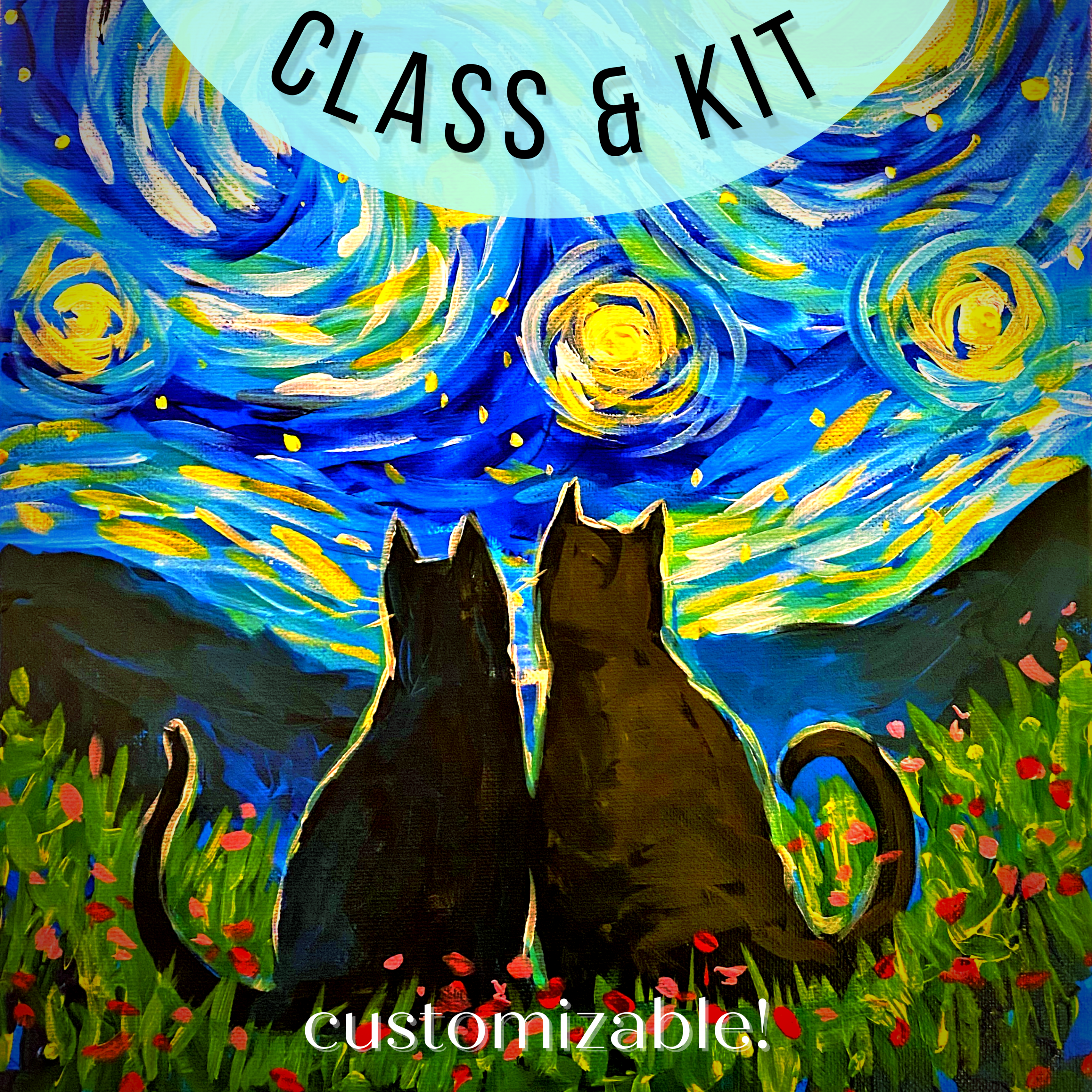 Art At Home: Starry Cat Event Tutorial Step by Step - Uncorked Canvas