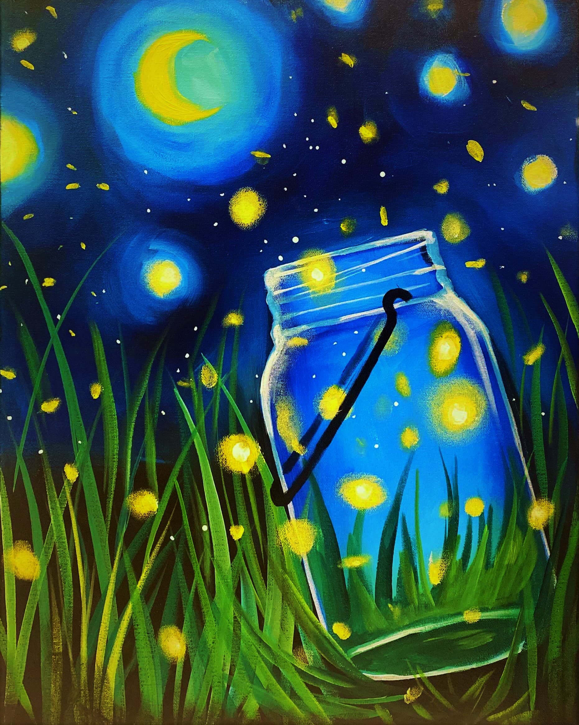 Fireflies At Night Painting